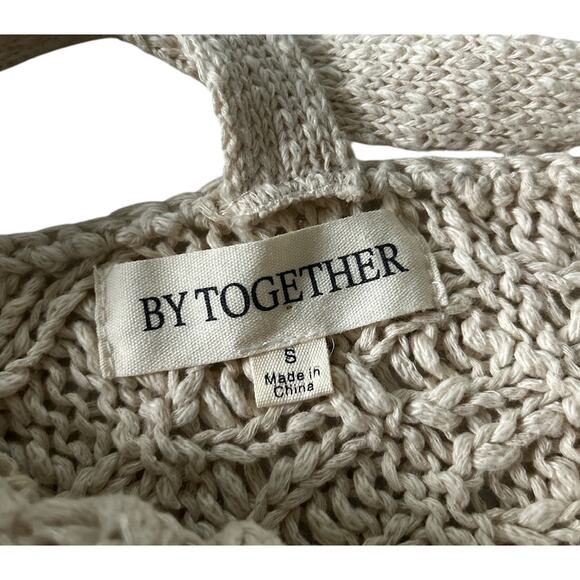 By Together Womens Small 100% Cotton Mix Media Cream Cable Knit V Neck Sweater - Picture 6 of 7